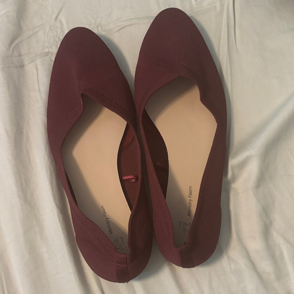 Burgundy Women's Flats - Time and True - Memory Foam
